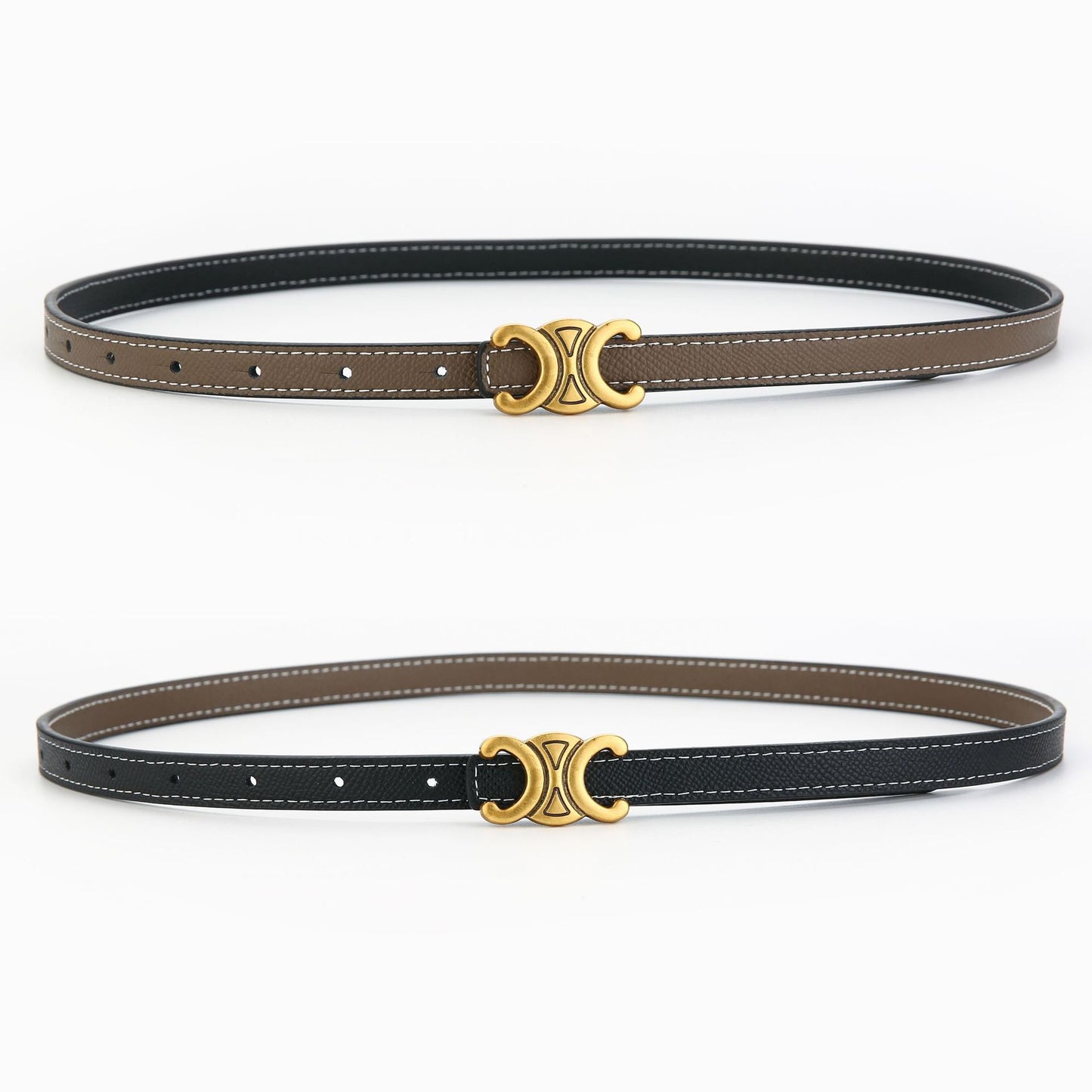 Women's Genuine Leather Letter Two-tone Double-sided Alloy Belts