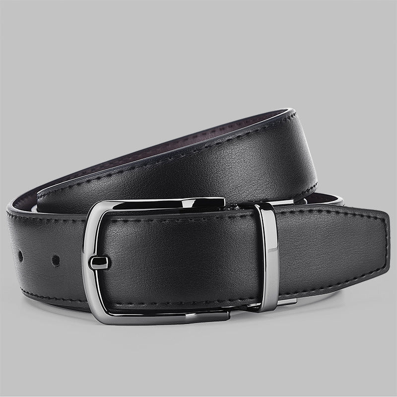 Men's Leather Business Pin Buckle Rotating Cowhide Black Belts