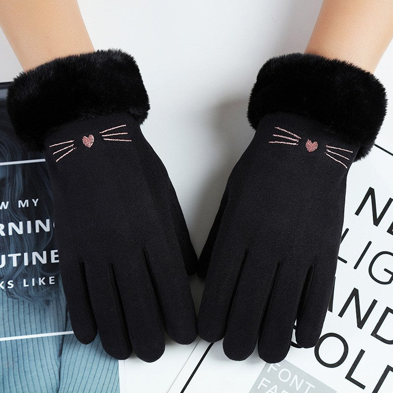 Women's Warm Fleece-lined Thick Windproof Driving Cute Gloves