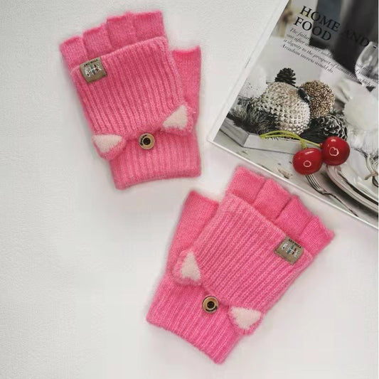 Women's & Men's Winter Warm Cute Cartoon Plush Half Gloves