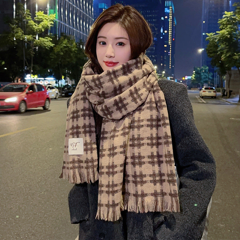 Women's Winter Contrast Color Couple Warm Plaid Scarfs