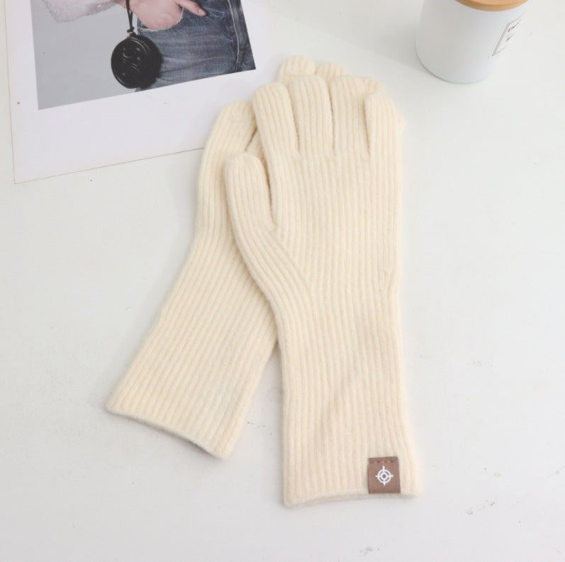 Wool Knitted Labeling Finger Exposed Touch Screen Gloves