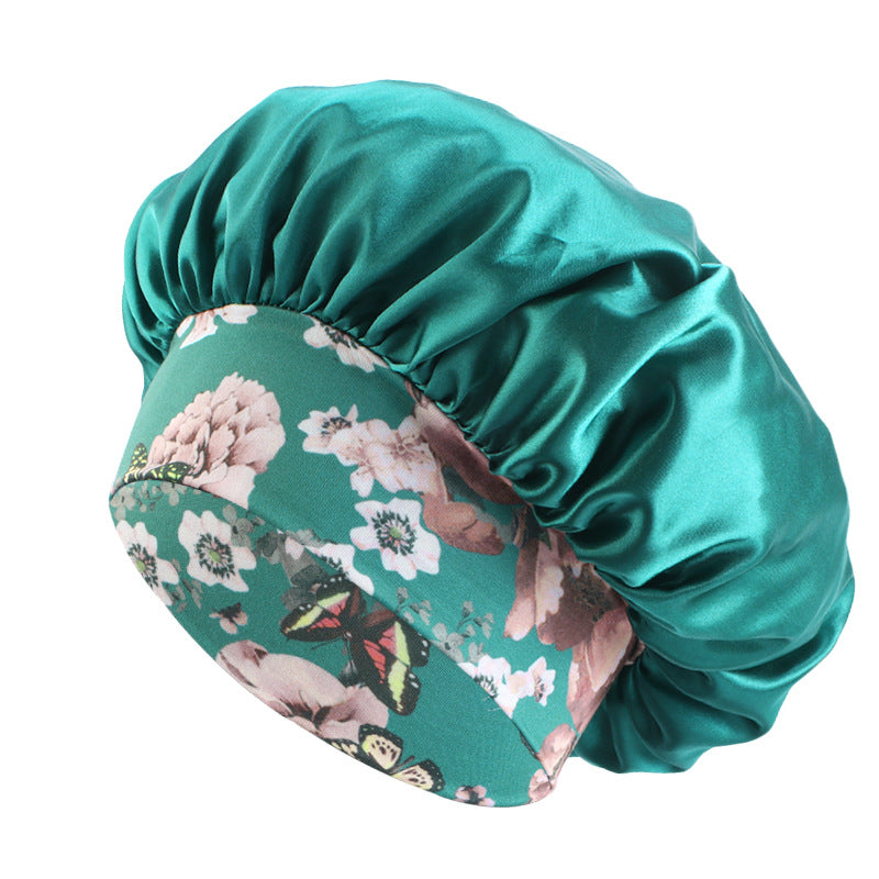 Print Elastic Wide-brimmed Satin Nightcap Beauty Hats & Caps