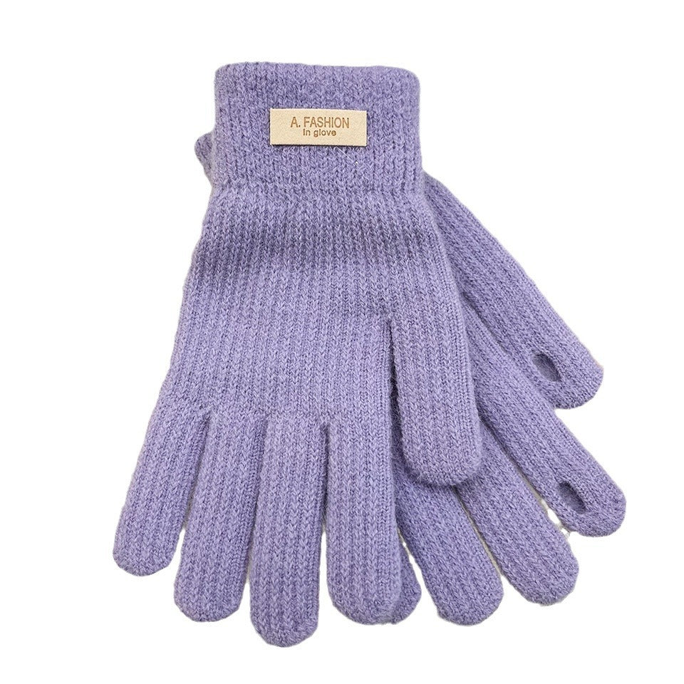 Women's Knitted Knitting Wool Winter Cold Protection Thickening Fleece-lined Candy Gloves