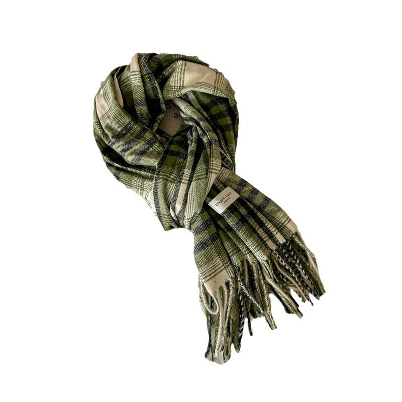 Soft Glutinous Plaid Tassel Female Korean Versatile Widen Thicken Scarfs