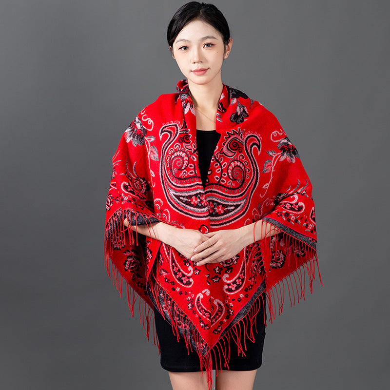 Women's Style Cashew Jacquard Talma Thickened Large Scarfs