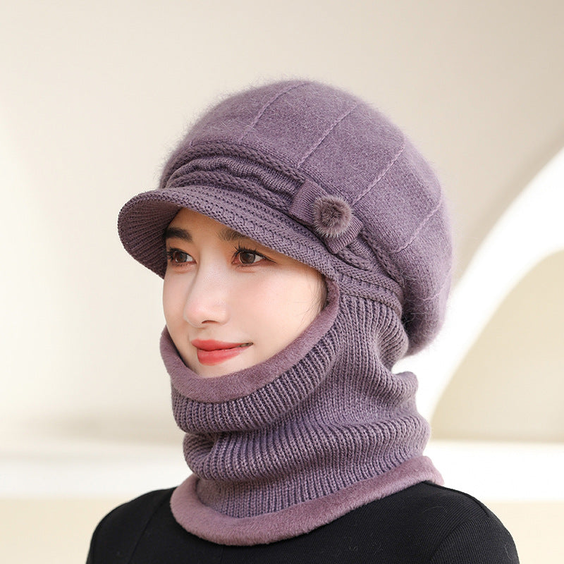 Women's Suit Fleece-lined Thickened Cold Protection Knitted Hat Hats & Caps