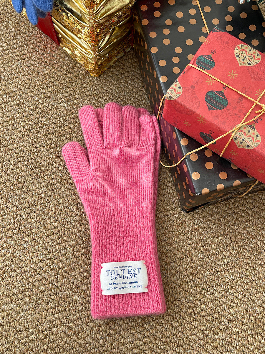 Women's Winter Wool Solid Color Knitted Cloth Gloves