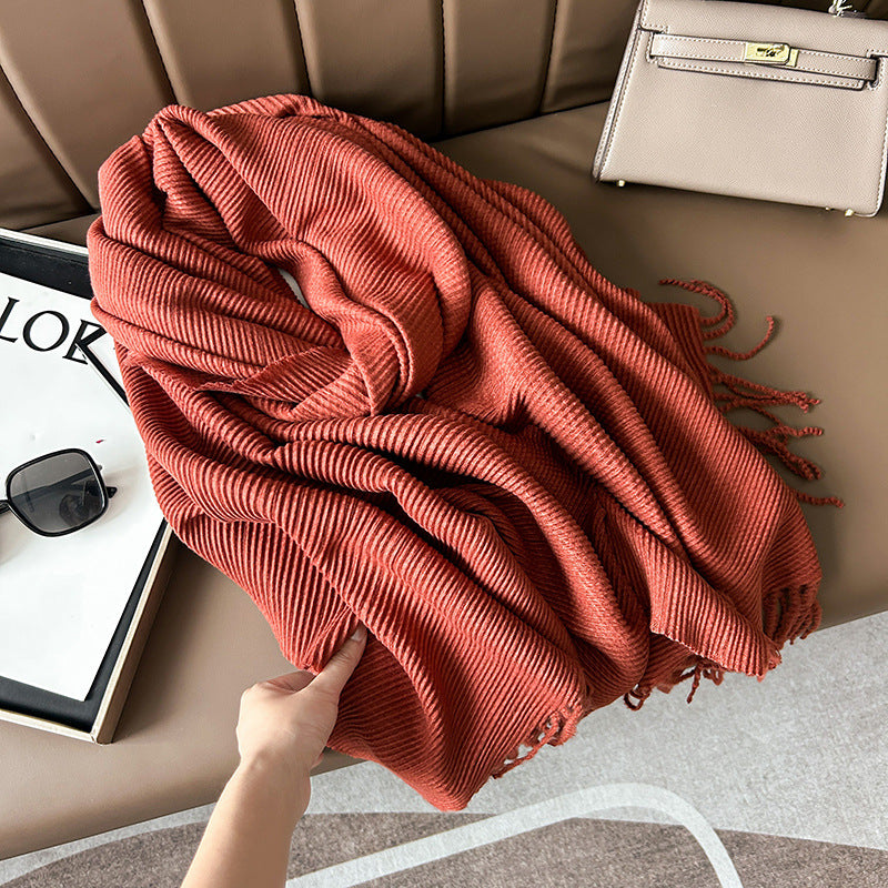 Women's Winter High-grade Korean Crumpled Solid Color Scarfs