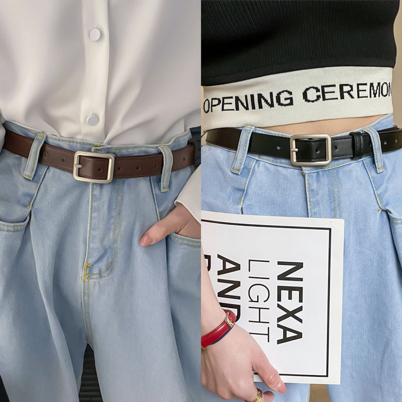 Women's & Men's Black Small Style Jeans Thin Pant Decorative Retro Belts