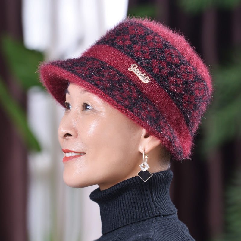 Hat Mom Style Fleece-lined Warm Woolen Knitted Hats & Caps