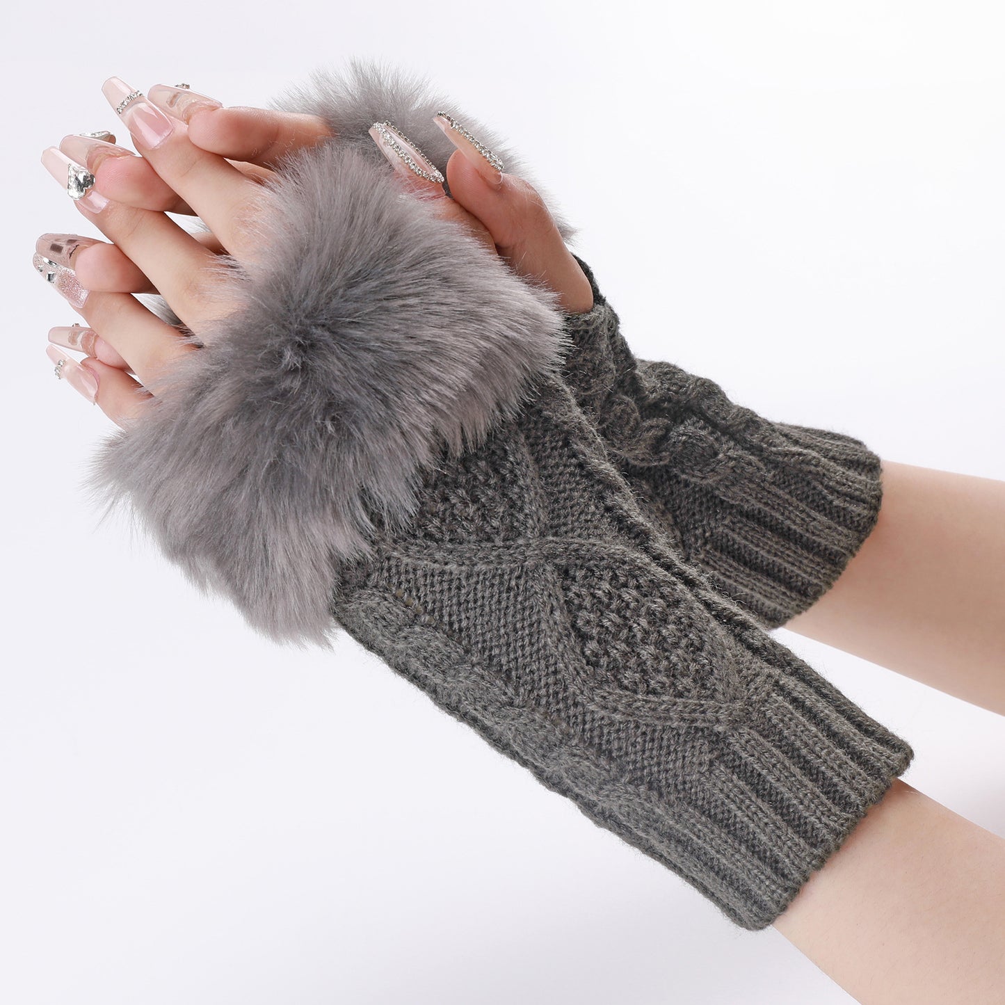 Women's Woolen Oversleeve Knitted Warm Open Finger Gloves