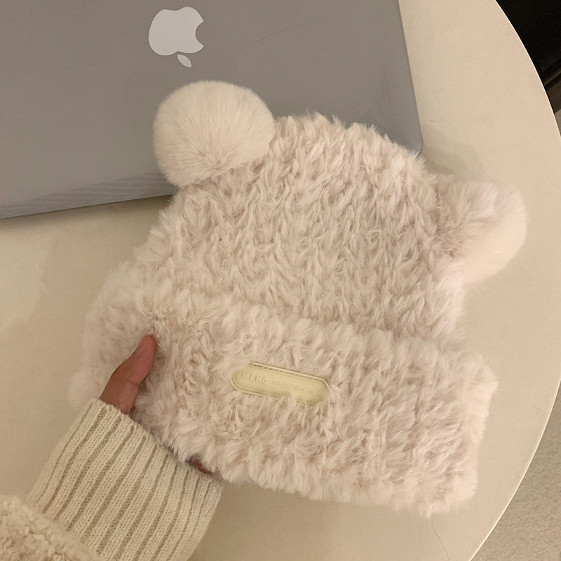 Women's Cute Bear Plush Knitted Woolen Thickened Warm Hats & Caps