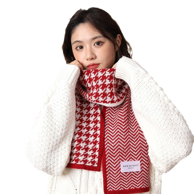 Women's Winter Knitted Thermal Plaid Versatile High-grade Scarfs