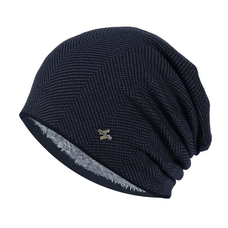 Men's Woolen Plus Fluff Knitted Hat Striped Hats & Caps