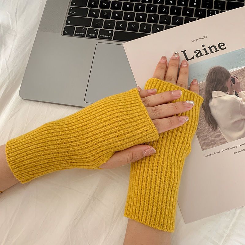 Warm Half Finger Knitted Female Writing Gloves