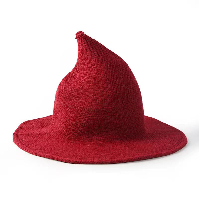 Wool Wizard's Hat Halloween Witch Peaked Big Brim Knitted Hats & Caps