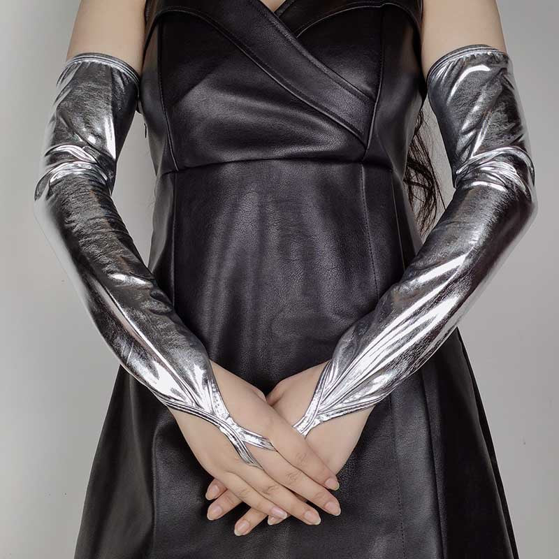 Hook Finger Coated Patent Leather Female Open Pole Gloves