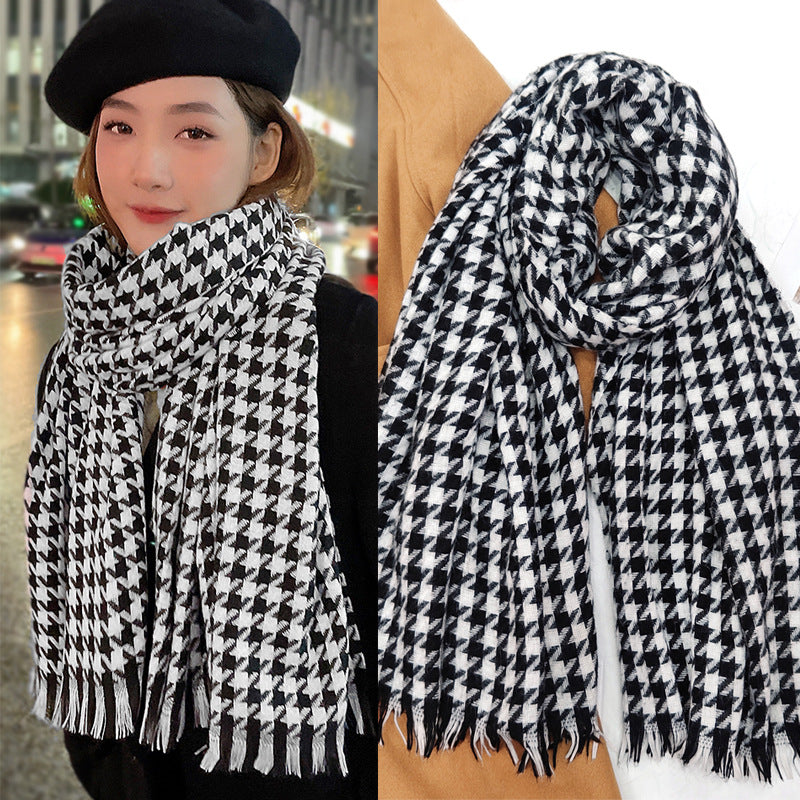 Women's Winter Contrast Color Couple Warm Plaid Scarfs