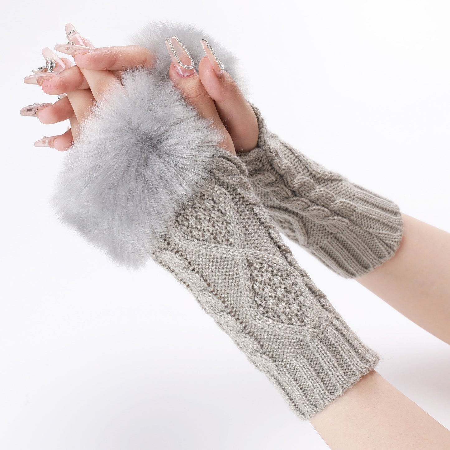 Women's Woolen Oversleeve Knitted Warm Open Finger Gloves