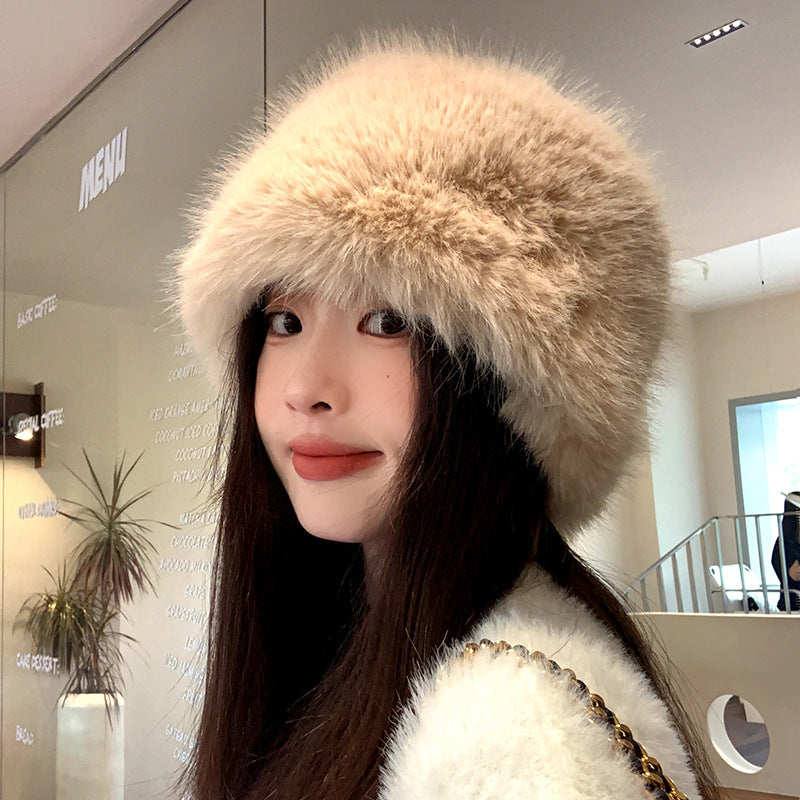 Women's Fur Plush Bonnet Winter Fleece-lined Padded Beanie Ear Hats & Caps