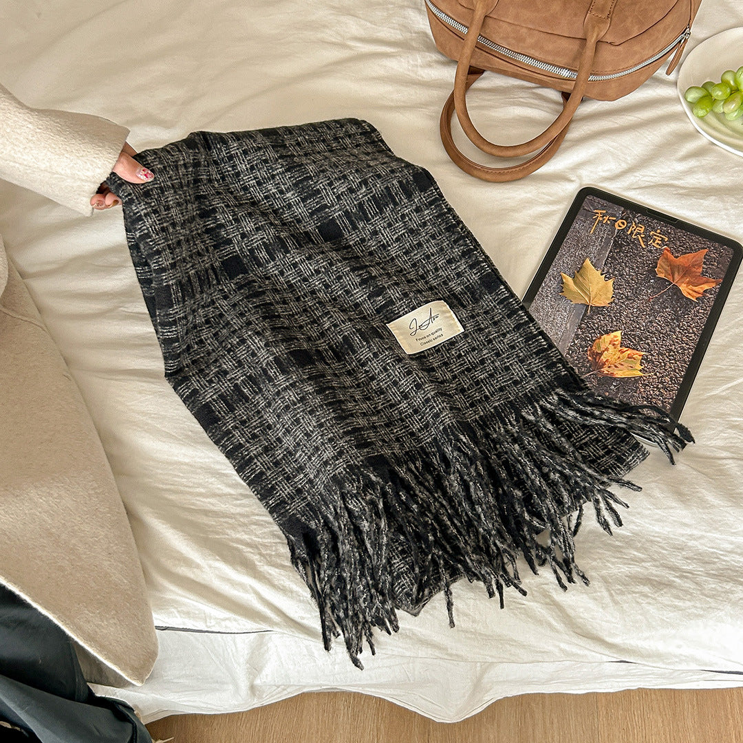 Plaid Female Simple Thickened Warm Shawl Scarfs