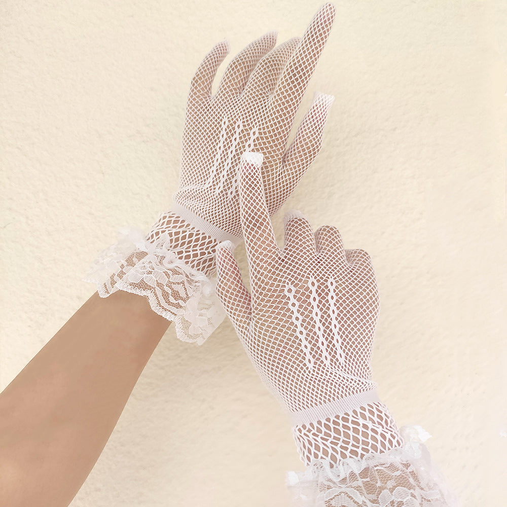 Women's Lace Fishnet Elastic Sexy Underwear Accessories Full Finger Stage Gloves