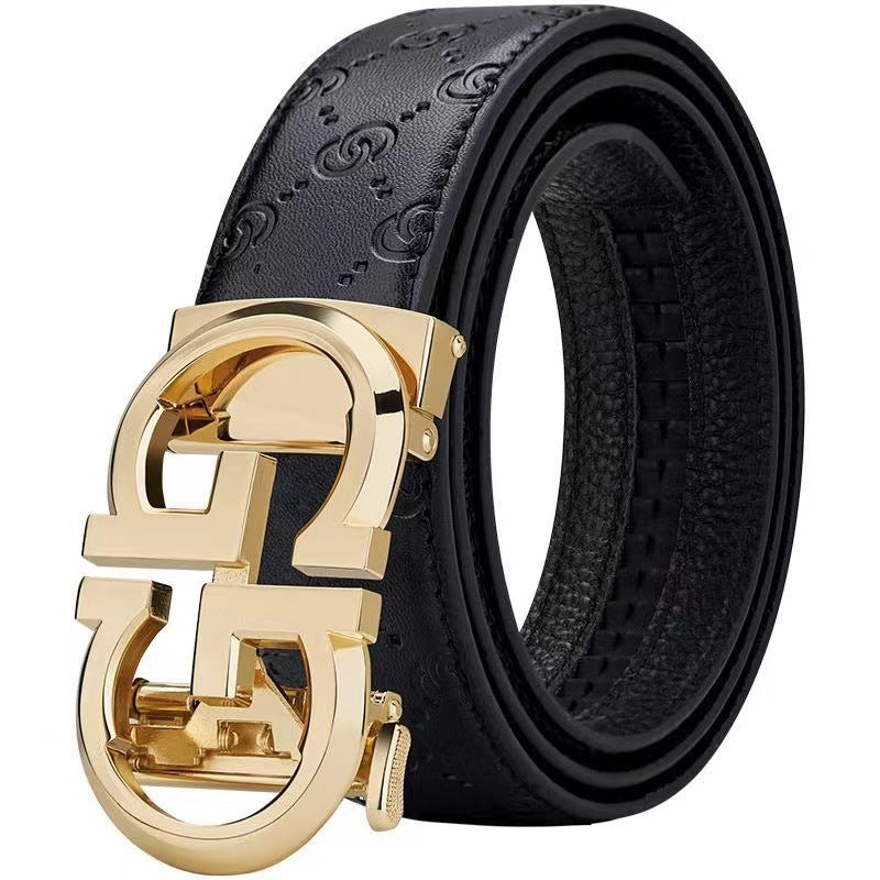 Men's Alloy Letter Automatic Buckle Cowhide Embossed Belts