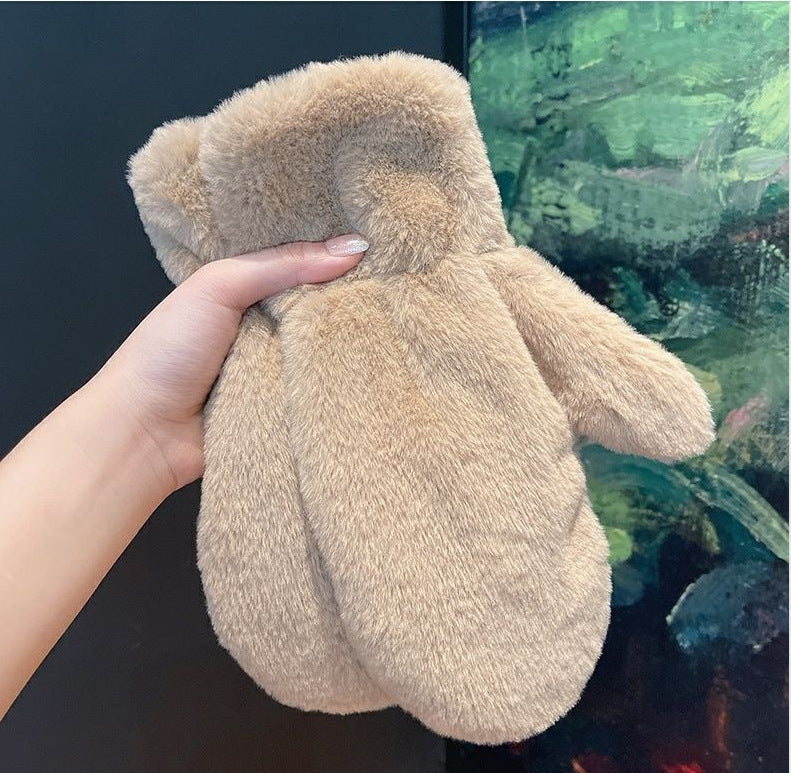 Imitation Rabbit Fur Plush Thermal Windproof Gloves