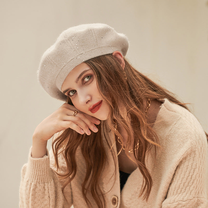 Women's Beret Woolen Fleece-lined Winter Knitted Hat Hats & Caps