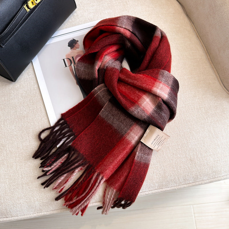 Women's Wool Woolen Plaid Winter Warm Scarfs