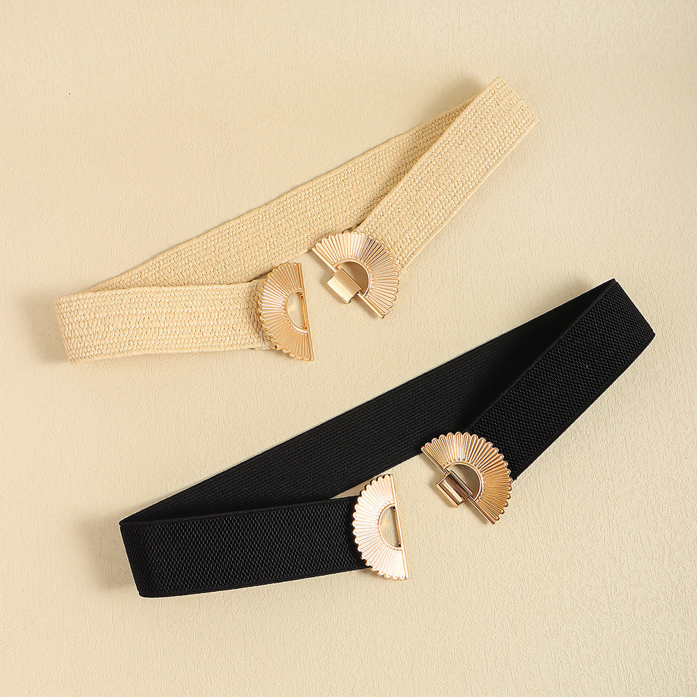 Women's Seal Personality Alloy Buckle Grass Beige Belts