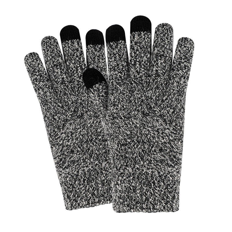 Women's Winter Touch Screen Knitted Double Layer Fleece-lined Five Gloves