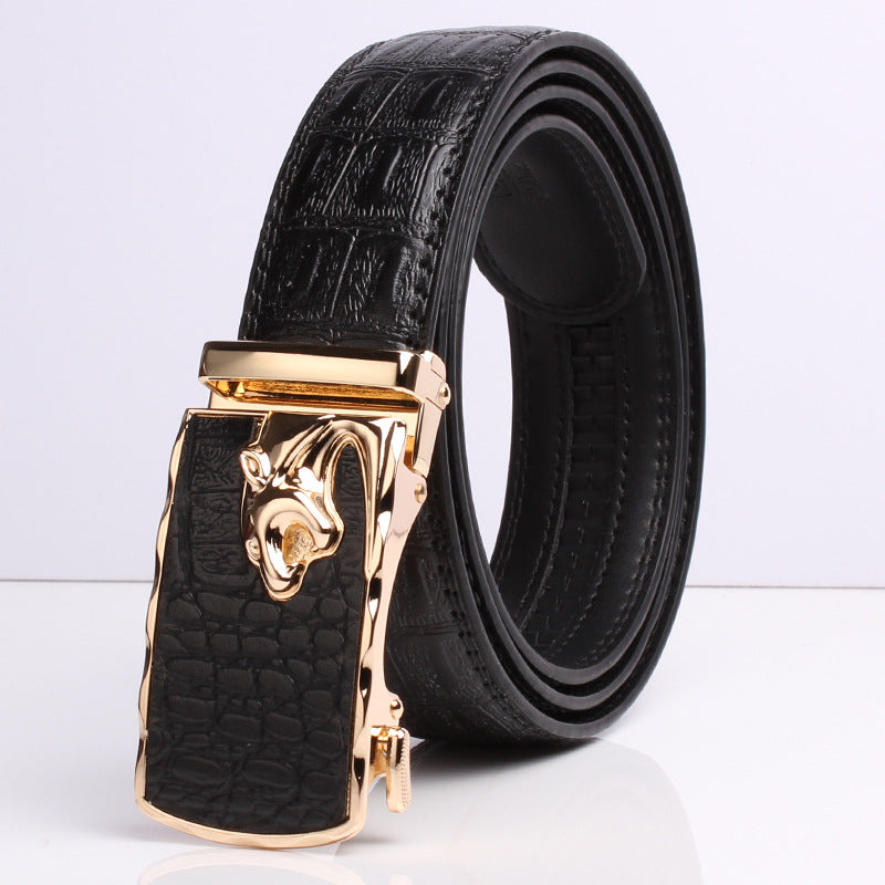 Men's Pattern Cowhide Leather Comfort Click Waist Belts