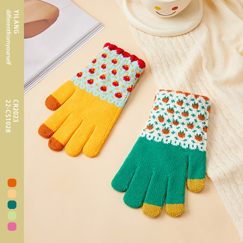 Women's Fleece-lined Thermal Knitting Touch Screen Gradient Color Korean Gloves