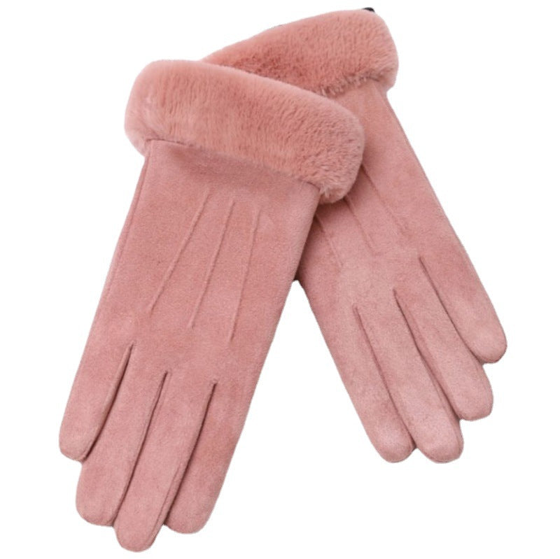 Women's Winter Suede Fleece-lined Cycling Electric Car Battery Gloves