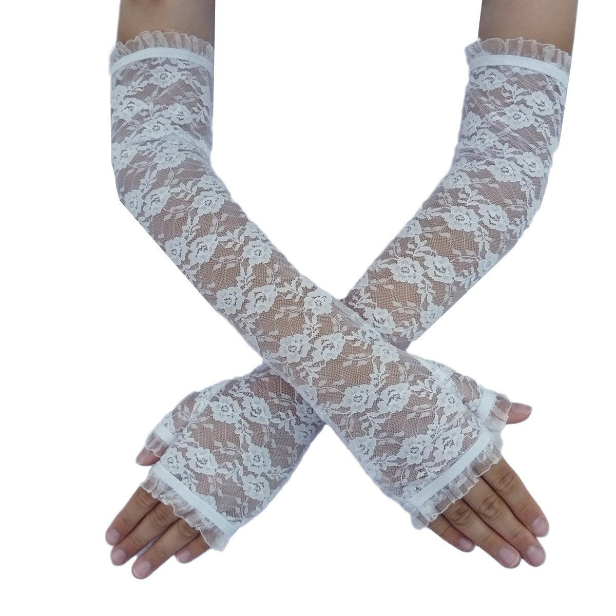 Half Finger Sunscreen Lace Long Arm Sleeve Gloves