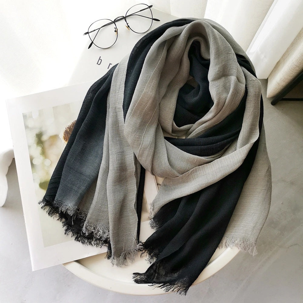 Women's Linen Silk Gradient Color Matching Lady Mori Scarfs