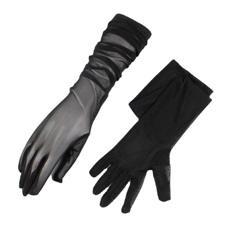 Women's Elegant Long Black Silk Summer Riding Gloves