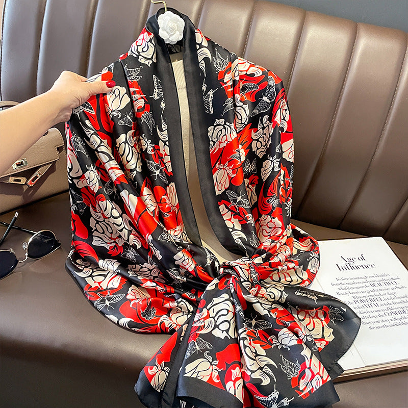 Women's Silk Outer Wear Artificial Fashion Flower Scarfs