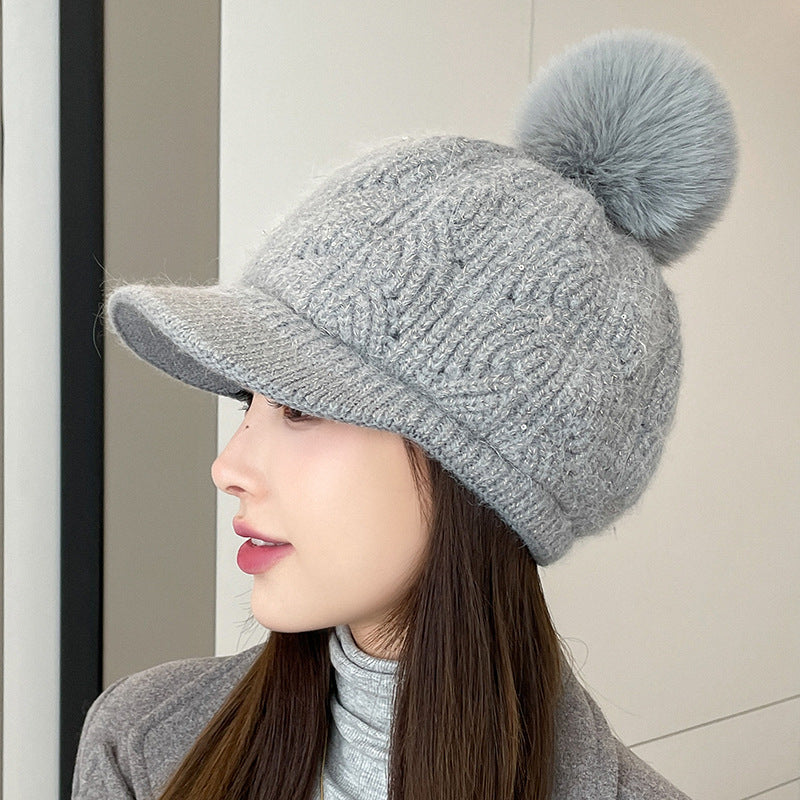 Women's Hair Baseball Korean Textured Sequined Fur Hats & Caps