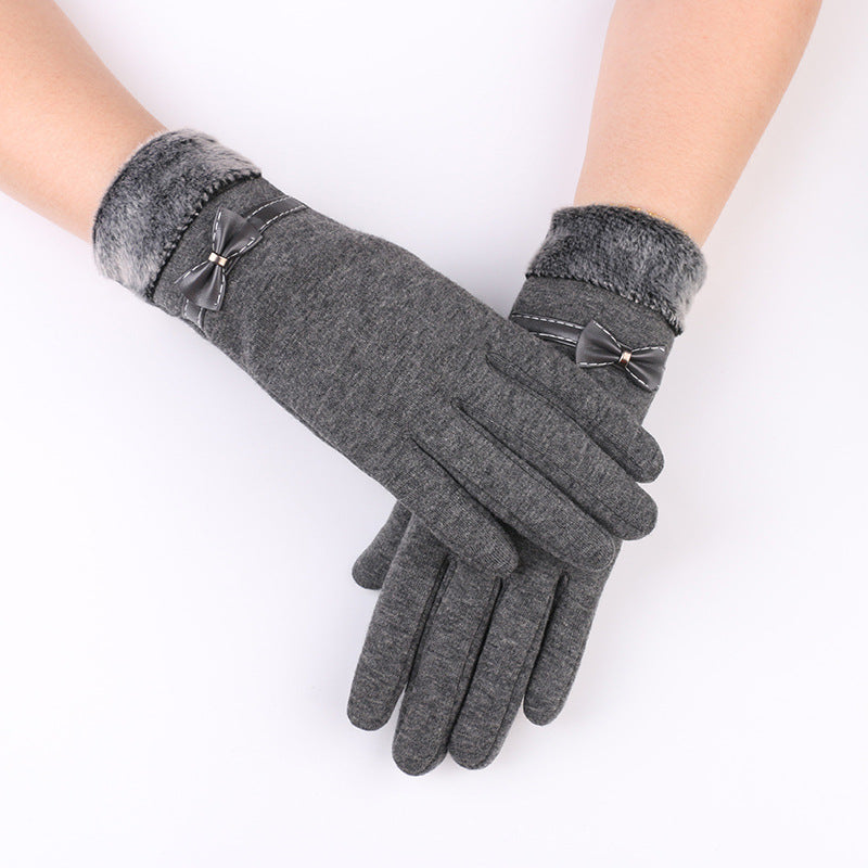 Women's Thermal Ladies Bow Veet Riding Winter Gloves