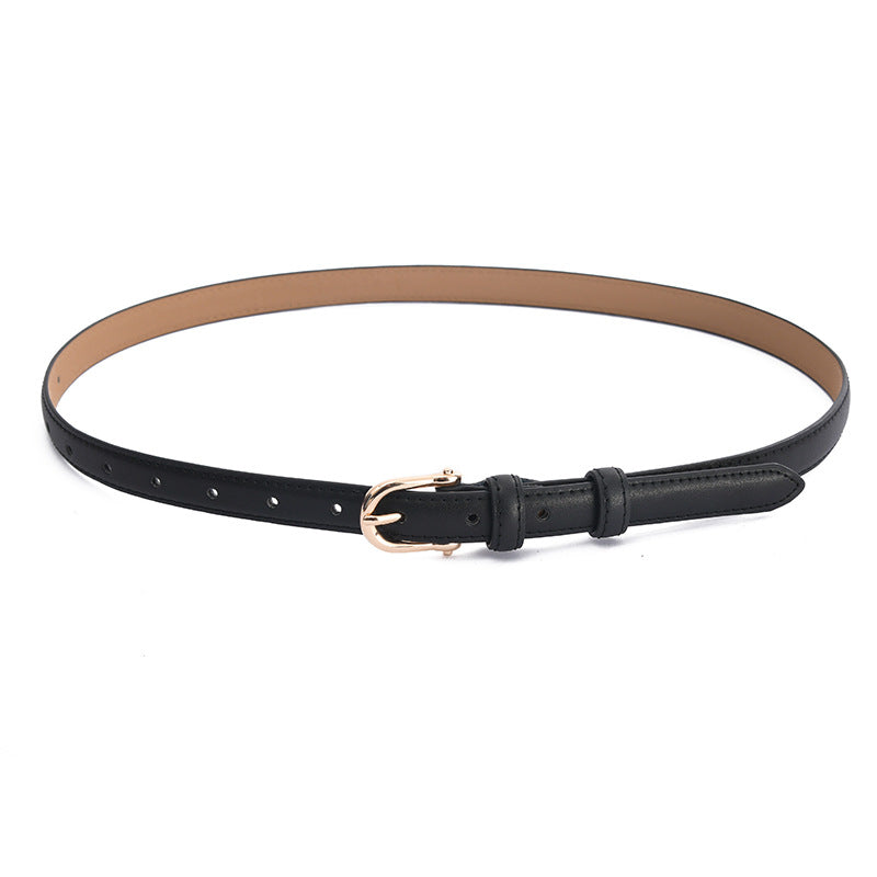 Women's Summer Cowhide Buckle Thin Simple Style Decorative Belts