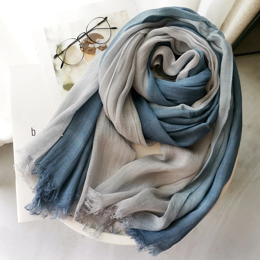 Women's Linen Silk Gradient Color Matching Lady Mori Scarfs