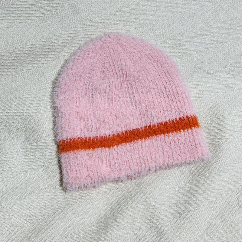 Model Striped Woolen Female Atmosphere Soft Hats & Caps