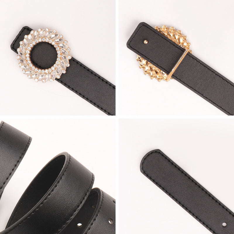 Women's Fashion Round Buckle Rhinestone Simple Decorative Belts