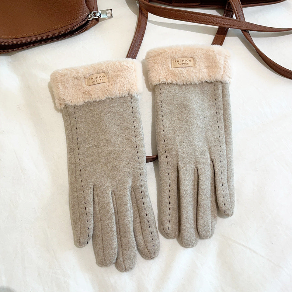 Women's Winter Cold Protection Fleece Thickened Open Gloves