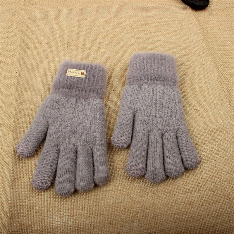 Women's Knitted Knitting Wool Winter Warm Thickened Fleece Touch Gloves