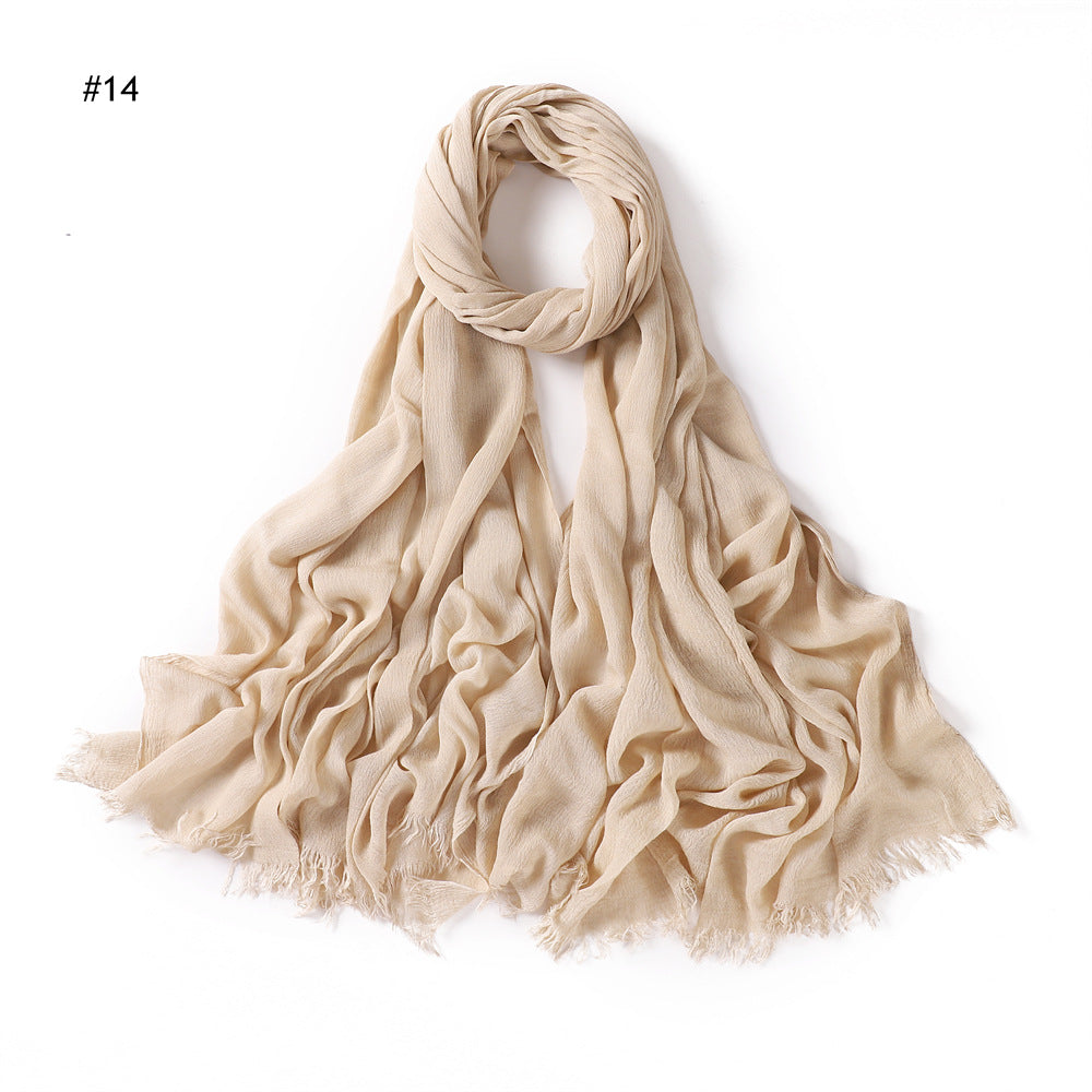 Women's Pleated Solid Color Rayon Split Breathable Scarfs