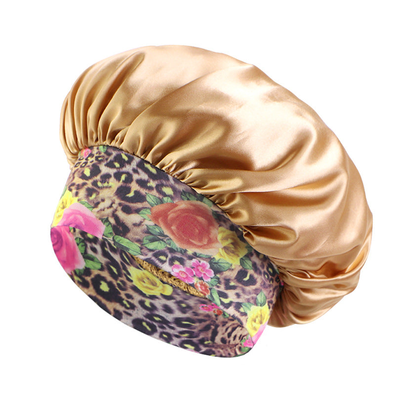 Print Elastic Wide-brimmed Satin Nightcap Beauty Hats & Caps